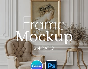 Ornate Gold Frame Mockup: Classic 3x4 Ratio (Photoshop & Canva)