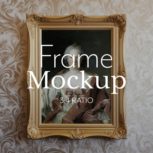 Maquette de cadre photo, cadre doré antique 3x4, cadre baroque sur papier peint vintage, PSD & JPG facile | 105