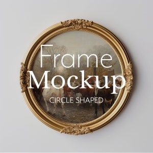 Round Frame Mockup, Circle Shape Vintage Gold Frame Mockup, Digital Download | 091