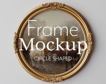 Vintage Gold Round Frame Mockup: Rococo Style | 091