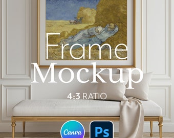 Gold Frame Mockup: 4x3 Horizontal with Mat Board (Photoshop File)