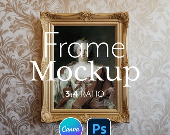 Baroque Gold Frame Mockup: Antique 3x4 Ratio (PSD & JPG)