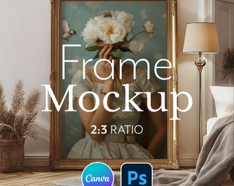 Mockup di cornice dorata vintage: quadro decorativo da parete 2x3 (PSD e JPG)