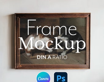 Rustikaler Holzrahmen Mockup PSD | Vollformat- und matte Brettanzeigeoption | Horizontales DIN Rahmend Art Template für Photoshop und Canva | 130