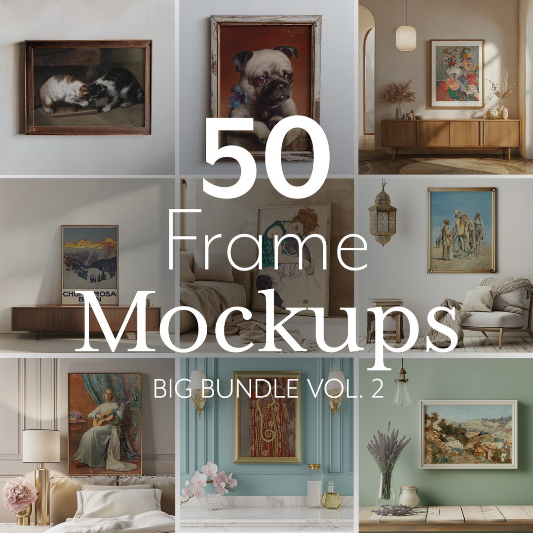 Frame Mockup Bundle Set | 50 Wall Art Mockups | High Quality Art and ...