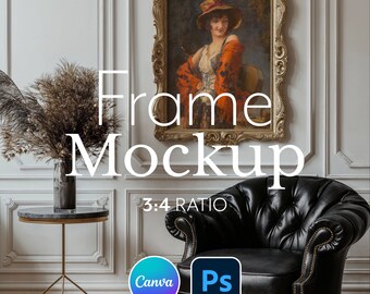 Ornate Gold Picture Frame Mockup: Classic European Interior (Photoshop & JPG)