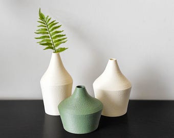 Japandi Vaas Set – Kanso Balance Trio – Minimalistische Geribbelde Vazen – Scandinavisch Interieur – Neutrale Decoratie Set van 3