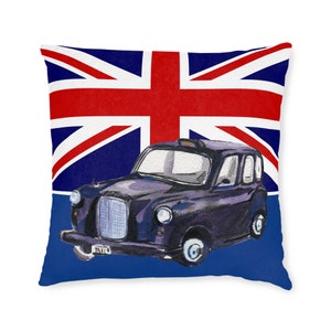 Square Pillow - Pink Back Union Jack Black Cab