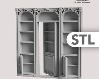 Armario victoriano con puerta oculta STL 1:12 – Armario de pared con pasadizo secreto y puertas de almacenamiento para casa de muñecas