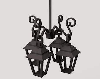 Victorian Dollhouse Greenhouse Lamps STL – Wall Lantern & Chandelier Set, 1:12 Miniature Lighting, Greenhouse Add-On