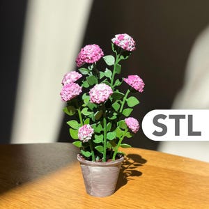 Miniature Hydrangea Plant STL 1:12 – Dollhouse Flower in Pot with Saucer – Printable Garden Plant – Realistic Floral Decor
