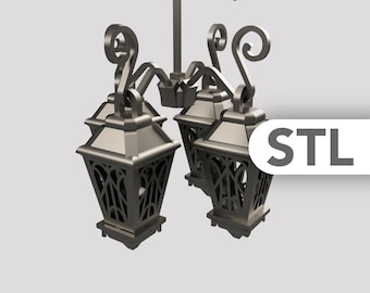 ビクトリアン装飾シャンデリア STL 1:12 – 温室壁掛けオプション付き装飾ミニシーリングライト – ドールハウス照明セット
