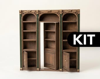 Victorian Hidden Door Cabinet KIT 1:12 – Dollhouse Secret Passage Wall Cabinet with Storage Doors