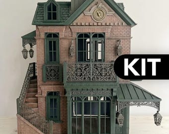 Victorian Dollhouse Townhouse KIT 1:12 – Premium Miniature Dollhouse with Opening Doors, Balconies & Herringbone Floor