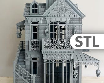 Victorian Dollhouse Townhouse STL 1:12 – Premium Miniature Dollhouse with Opening Doors, Balconies & Herringbone Floor