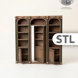 Victorian Hidden Door Cabinet STL 1:12 – Dollhouse Secret Passage Wall Cabinet with Storage Doors