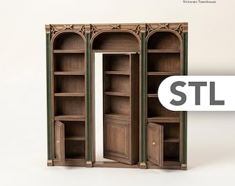 Armario victoriano con puerta oculta STL 1:12 – Armario de pared con pasadizo secreto y puertas de almacenamiento para casa de muñecas