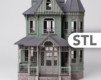 1:12 Scale Queen Anne Victorian Dollhouse 3D Printer Files - 75 Optimized Support-Free House Model Kit, Digital STL Download