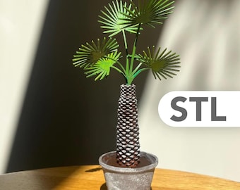 Miniature Fan Palm Tree STL 1:12 – Dollhouse Palm Plant with Textured Trunk – Printable Tropical Plant in Pot