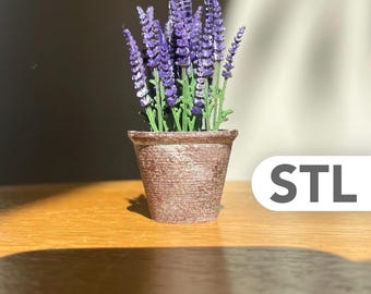 Planta de lavanda en miniatura STL 1:12 – Lavanda en maceta para casa de muñecas con 2 tallos diferentes – Decoración floral de jardín imprimible