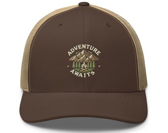 Adventure Awaits Embroidered Trucker Cap | Outdoor Travel Hat