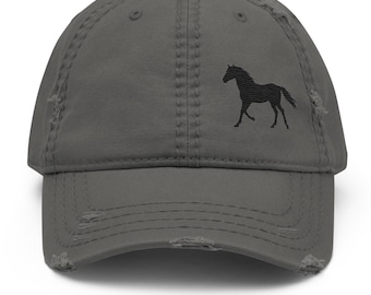 Embroidered Horse Distressed Dad Hat Equestrian Gift for Horse Lovers
