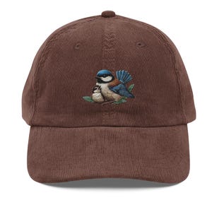 Embroidered Bird and Baby Vintage Corduroy Cap