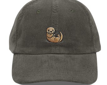 Cute Otter Embroidered Vintage Corduroy Cap Sustainable Gift for Otter Lovers