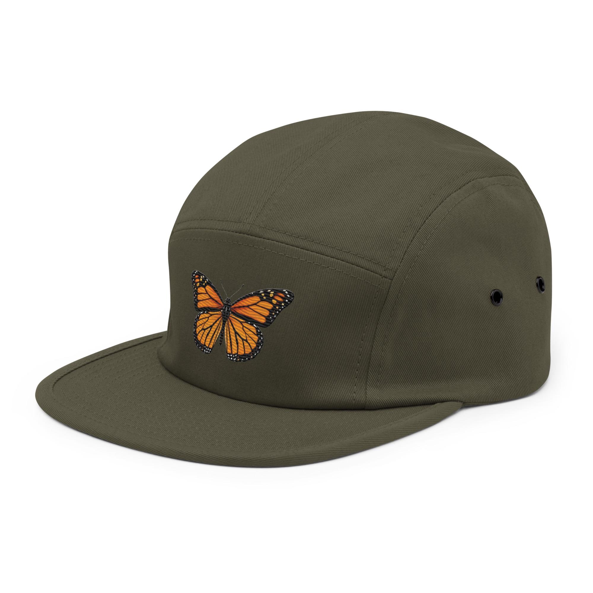 Monarch Butterfly Embroidered 5-panel Camp Hat – Olive Green