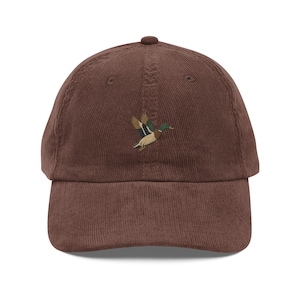 Mallard Duck Embroidered Corduroy Hat Trini Skies Supply Co. Vintage Outdoor Cap for Hunting, Fishing, Hiking & Heritage Living