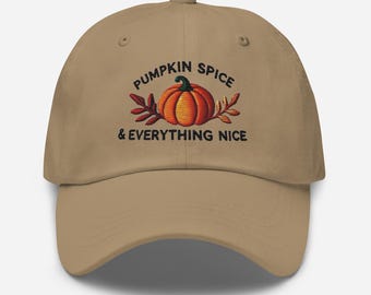 Gorro de papá con bordado de calabaza, especias y todo lo que quieras para los amantes del otoño