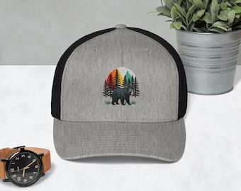 Forest Guardian Black Bear Trucker Cap Adjustable Mesh Back, Mid-Profile Design Great Gift Idea Womens Hat Mens Hat