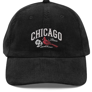 Gorra de pana vintage bordada con pájaro cardenal de Chicago, Illinois, inspirada en la naturaleza