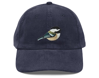 Embroidered Chickadee Bird Hat – Vintage Inspired Nature Corduroy Hat