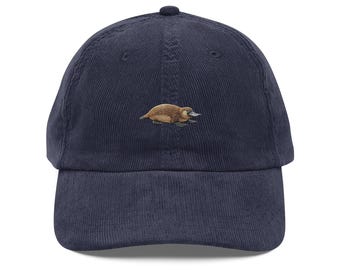 Embroidered Platypus Vintage Corduroy Cap | Nature & Wildlife Hat