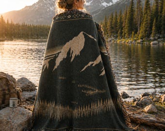 Aspen Veil Woven Throw | Alpine Mountain Jacquard Blanket Travel