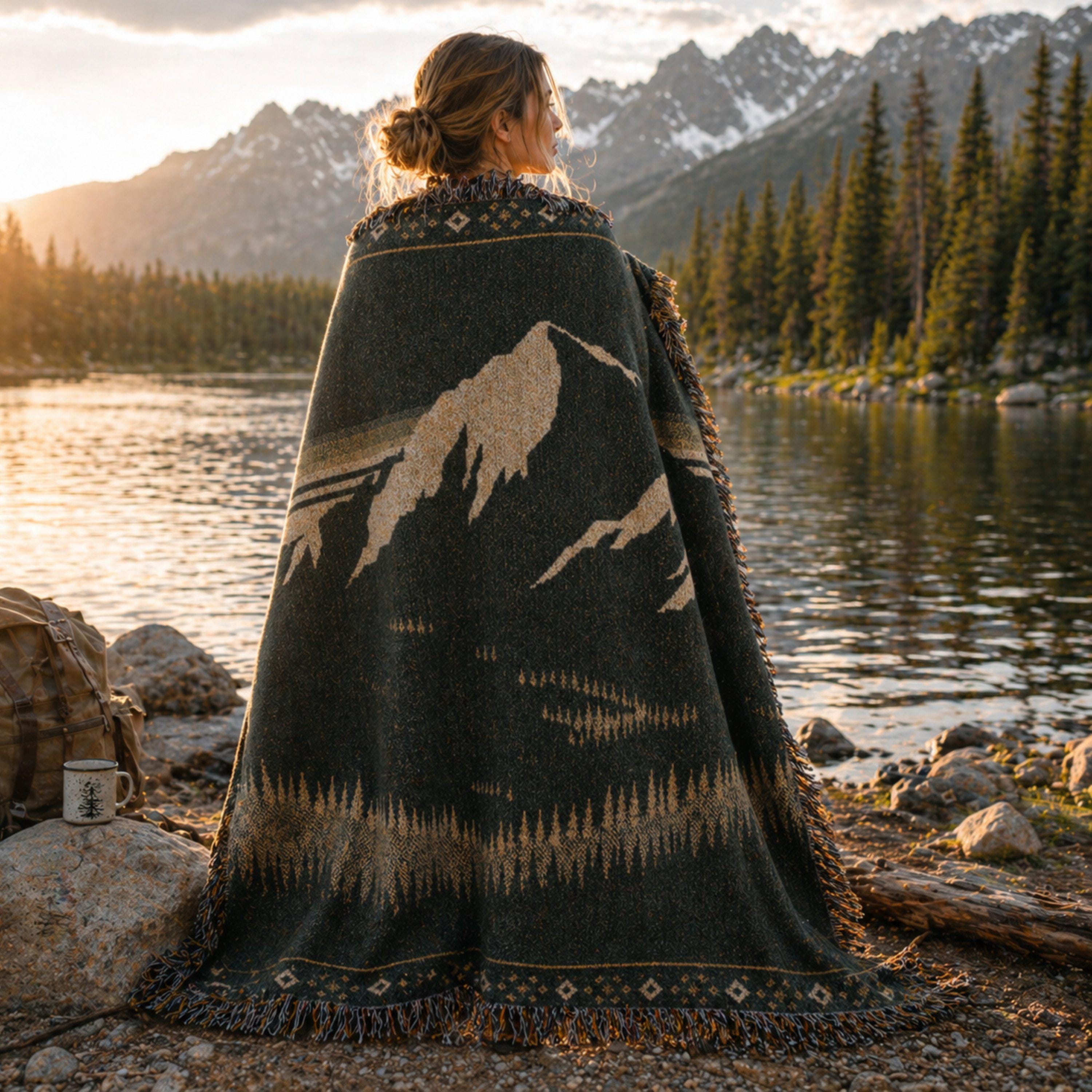 Aspen Veil Woven Throw | Alpine Mountain Jacquard Blanket Travel
