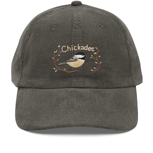 Casquette vintage en velours côtelé avec mésange naturelle brodée, bandoulière réglable, collection Wildlife
