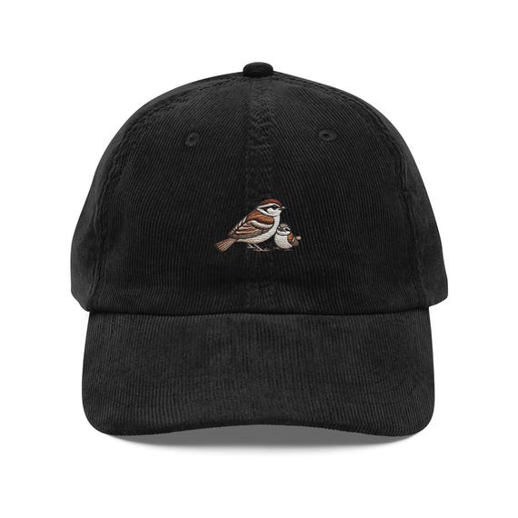鳥の帽子 刺繍入り スズメと赤ちゃん鳥 コーデュロイキャップ 野生動物