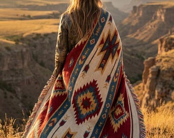 The Canyon Ridge Woven Tapestry Throw |  Southwestern Geometric Blanket