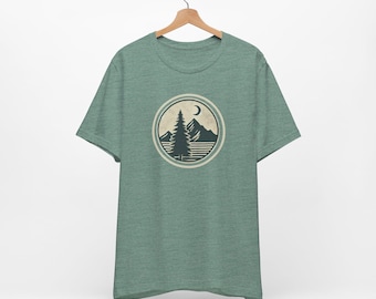 Men's Retro Tree Graphic T-Shirt Mountain Outdoor Trail Nature Shirt Great Christmas Gift Fathers Day Gift