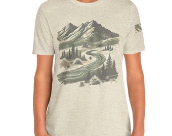 Men's Retro Tree Graphic T-Shirt Outdoor Trail Nature Shirt Mountainscape Camping Shirt Christmas Gift Fathers Day Gift