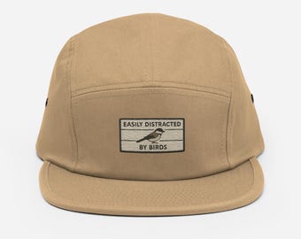 Embroidered Bird Hat Easily Distracted by Birds Five Panel Camping Cap