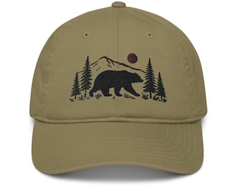 Gorra de papá bordada con oso negro natural y orgánico