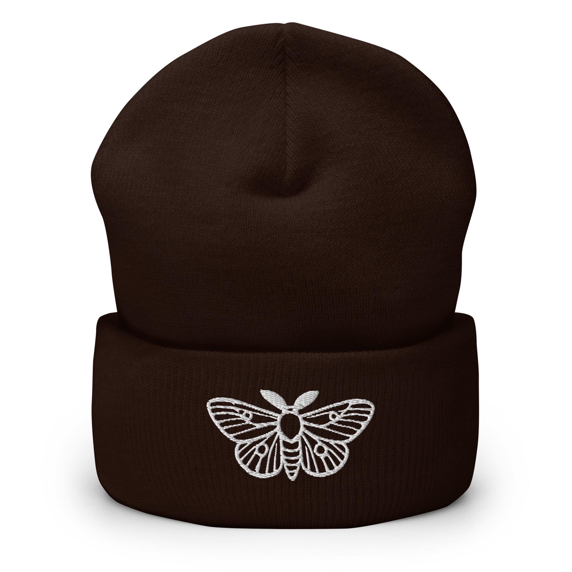 Moth Beanie - Embroidered Black Beanie, Spooky Halloween Hat  display picture 3