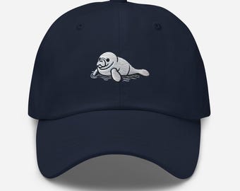Gorra de papá bordada con manatí bebé: gorra minimalista de vida silvestre marina