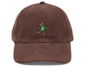 Dancing Cowboy Frog Embroidered Vintage Corduroy Cap