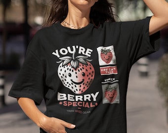 Stylish tees . Trendy Shirts. Chic Fashion .You're Berry Special Strawberry Graphic Short Sleeve Pullover Crewneck Tshirt