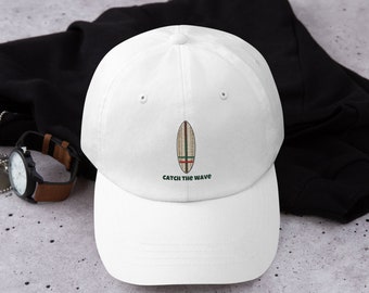 Embroidered Surfboard Dad Hat - Retro Beach Hat