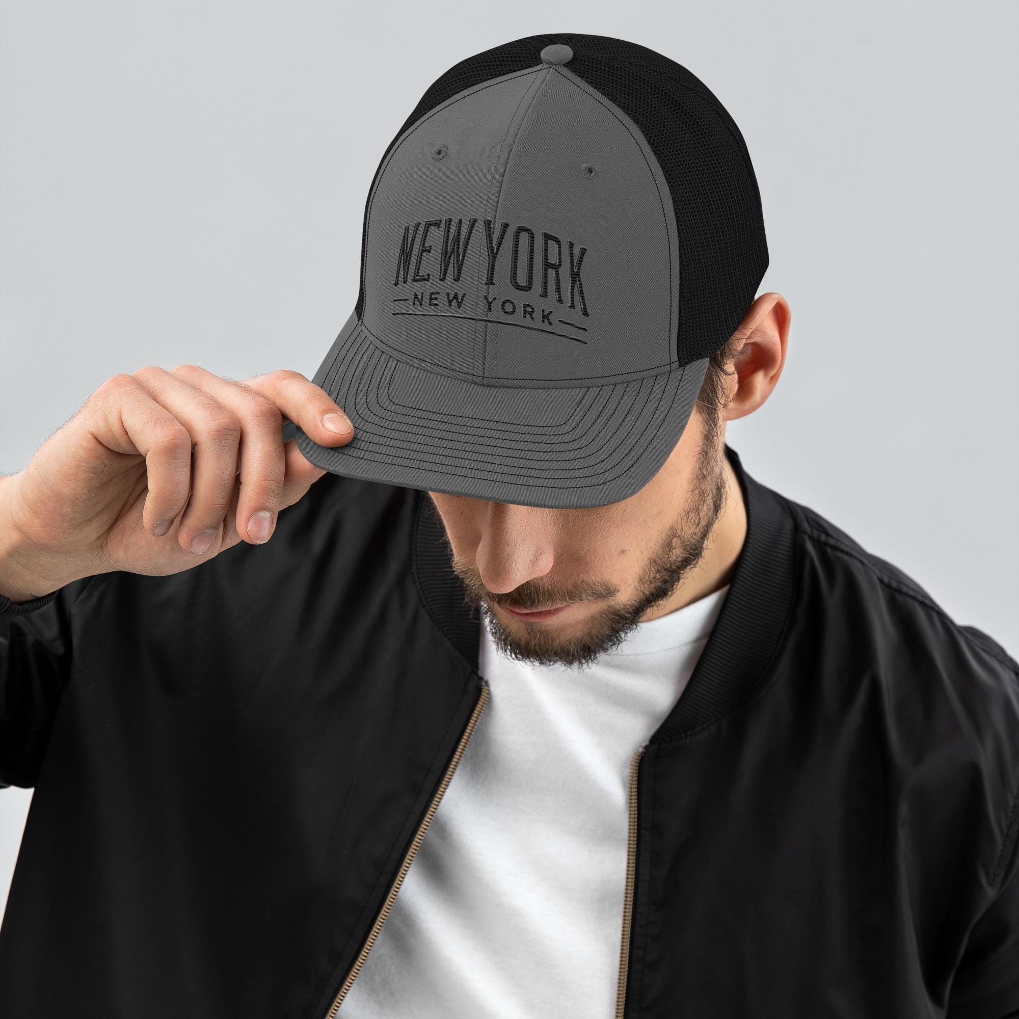 Unsweetened New York black trucker cap with colorful glitter ISLES Logo New York City White Script Trucker Hat | Black New York  main image 2
